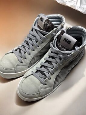P448 White Silver High Top Sneakers Size 37 Made in Italy